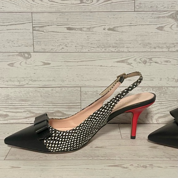 Kate Spade New York Black and White Bow Slingback Heels Size 7.5 B - Picture 3 of 11